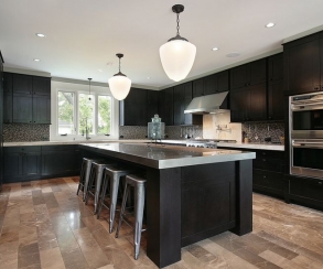 Kitchen with dark wood cabinetry